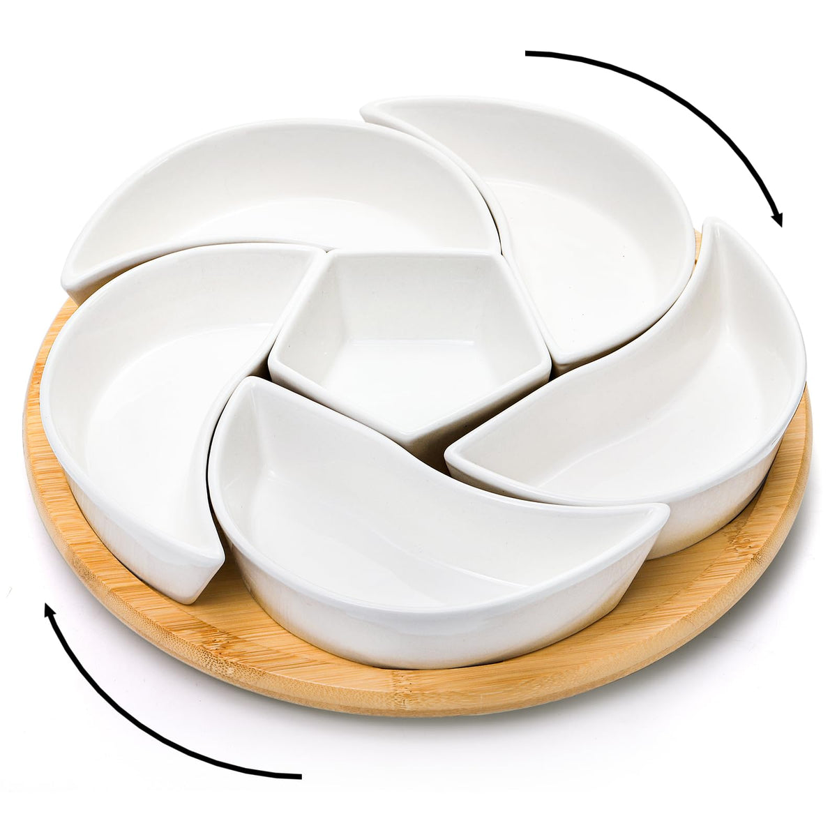 Cididu Ceramic Lazy Susan Serving Tray, Rotating Divided Set with 6 Removable Bowls, 11 Inch