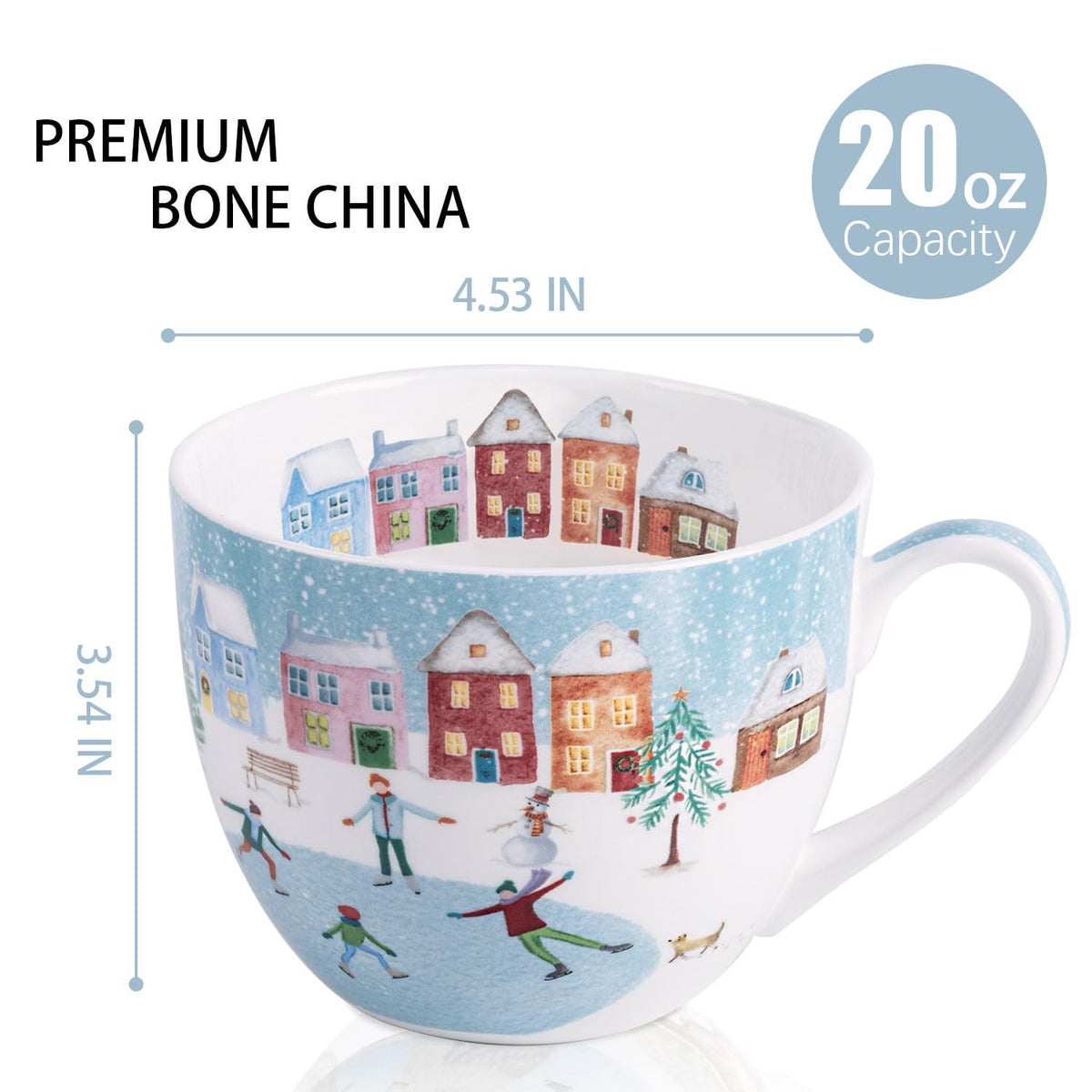 MFoffice Hug Mug, 20 Ounces Bone China, Winter Skating