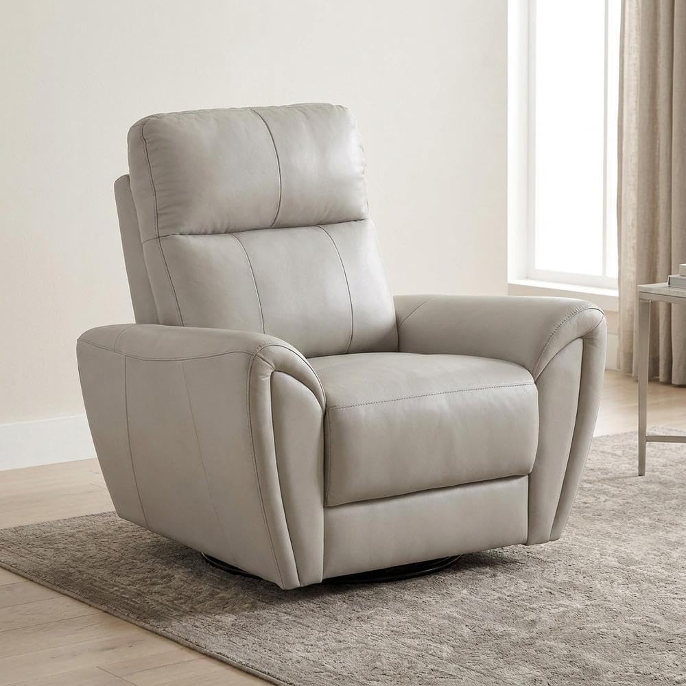 Leather-Upholstered Armchair with Swivel Glider Base by Starlight Canyon Home – Leather, Grey