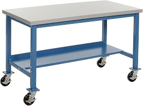 Global Industrial Mobile Production Workbench, Plastic Laminate Safety Edge, 60" W x 30" D, Blue