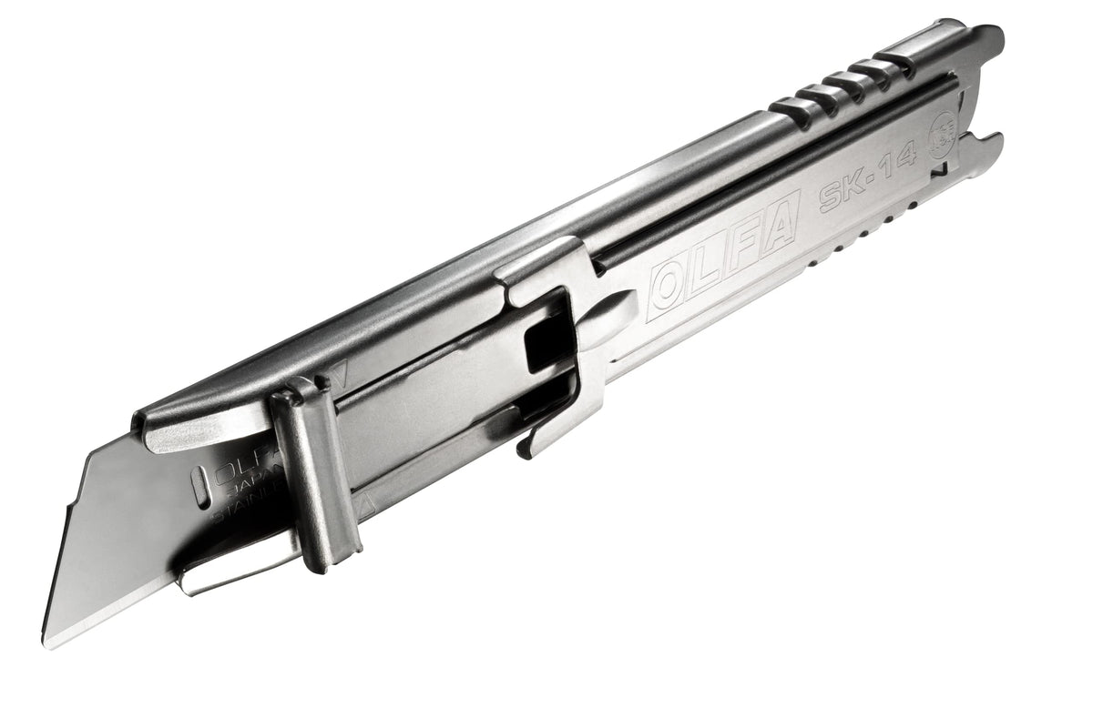 Self Retracting Safety Utility Knife (SK-14) - Multi-Purpose Stainless Steel Semi-Auto Box Cutter w/ Self Retractable Blade by OLFA – 8.75"L x 3.25"W x 0.5"H, Model 1134049