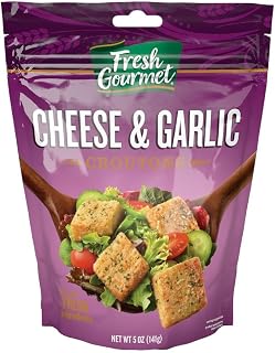 Fresh Gourmet Premium Croutons | Cheese & Garlic | 5 Ounce, Pack of 6 | Crunchy Salad Topper