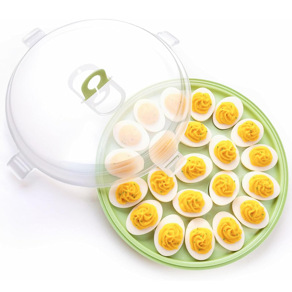 Hansgo Deviled Egg Tray with Lid, Holds 22 Eggs, Green