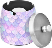 Purple Mermaid Scale Pattern Splash Ashtray with Lid, Outdoor Ashtrays for Patio