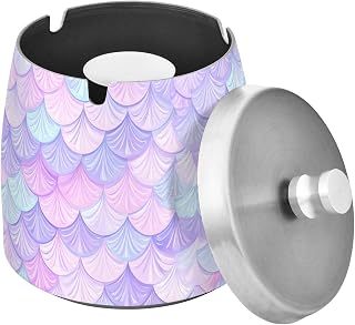 Purple Mermaid Scale Pattern Splash Ashtray with Lid, Outdoor Ashtrays for Patio