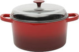 Crock Pot Artisan 7-Quart Round Enameled Cast Iron Dutch Oven With Oven Safe Borosilicate Glass Lid, Heavy-Duty Cookware for Baking, Roasting & Slow Cooking, Red