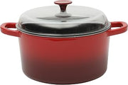 Crock Pot Artisan 7-Quart Round Enameled Cast Iron Dutch Oven With Oven Safe Borosilicate Glass Lid, Heavy-Duty Cookware for Baking, Roasting & Slow Cooking, Red