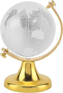 Crystal Glass Earth Globe Mini Desktop Decor Ornament for Home Office (Gold)