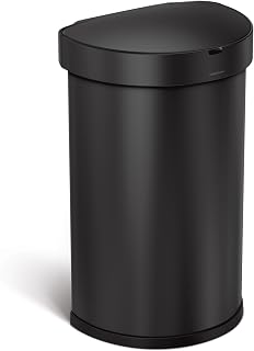 simplehuman Semi-Round Sensor Can, 45L / 12 Gallon Touch-Free Kitchen Trash Can, Adaptive Motion Sensor, Liner Rim, Liner Pocket®, ADA-Compliant, Matte Black Steel