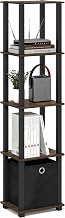 Furinno Turn-N-Tube Book Shelf, 5-Tier Square Open Frame Display Shelf, Corner Storage Shelves with Storage Bin, Shelving Unit, for Organization, Living Room, Garage, Home Office, Amber Pine
