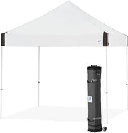 E-Z UP Vantage Instant Shelter Canopy, 10' x 10', White Powder-Coated Steel Frame with Wide-Trax Roller Bag & 4 Piece Spike Set, White
