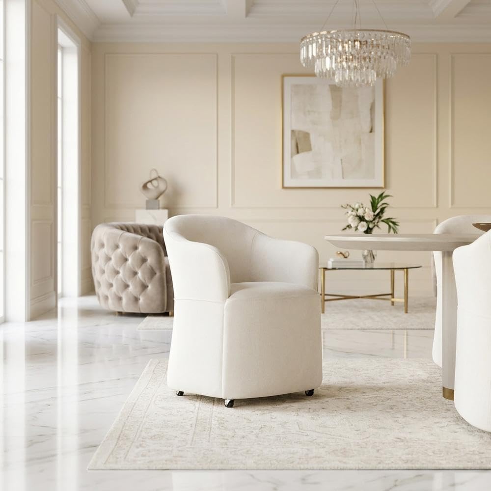 Solid Wood Upholstered Dining Chair with Castors by Starlight Canyon Home – Solid Hardwood,Plywood, White