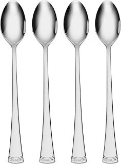 Lenox Portola Iced Tea Spoons Silverware Set for 4, Flatware | mirror finish | long handle | dishwasher safe, cutlery set for kitchen and dining, utensil set, kitchen essentials