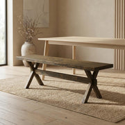 Wooden Dining Bench with X-Style Base by Furnifact – Wood, Distressed Espresso