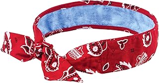 Ergodyne Chill Its 6700CT Cooling Bandana, Lined with Evaporative PVA Material for Fast Cooling Relief, Tie for Adjustable Fit, Red Western, Each