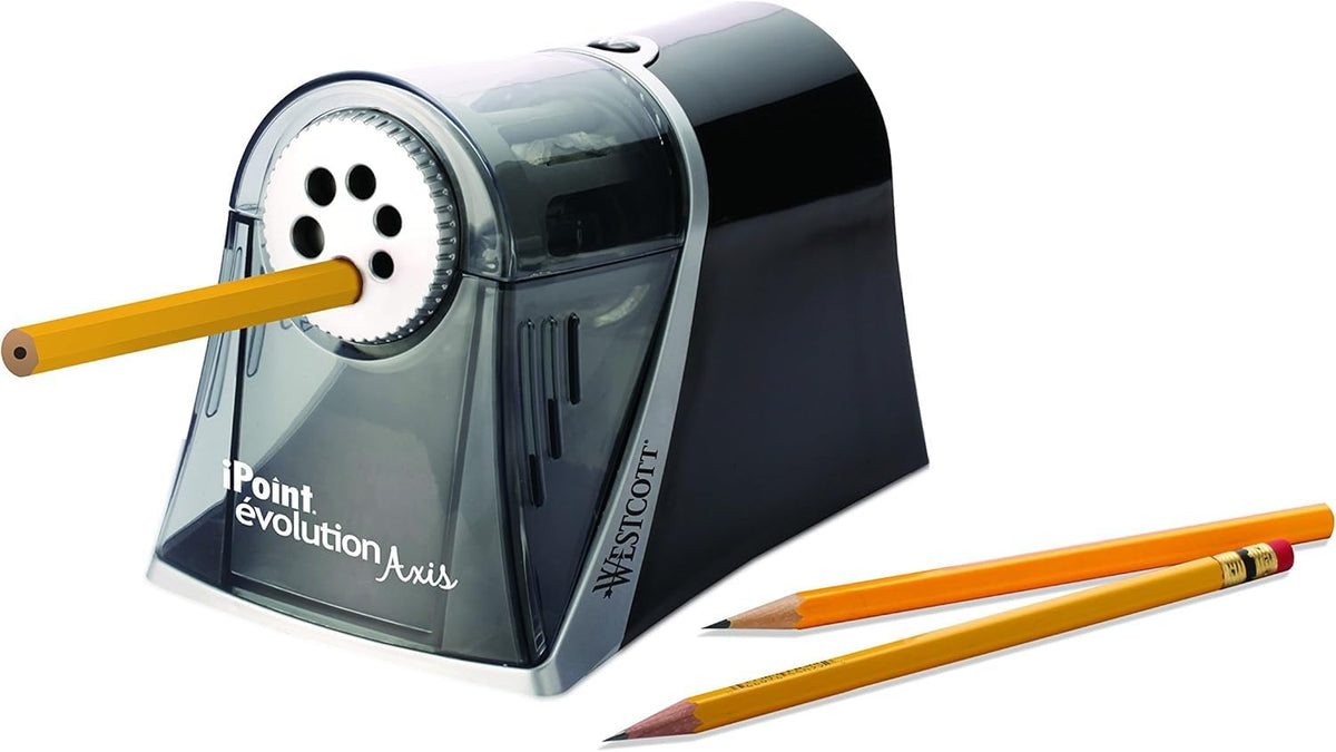iPoint Evolution Axis Heavy Duty Electric Pencil Sharpener for Classroom by Westcott – Pack of 1, Plastic, Black/Grey, Model ACM15509