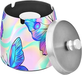 Dreamy Butterflies Pattern Splash Ashtray with Lid, Outdoor Ashtrays for Patio