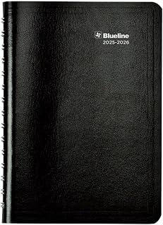 Blueline Essential Academic Daily/Monthly Planner, August 2025 to July 2026, Twin-Wire Binding, Soft Vicuana Cover, 8" x 5", Black (CA201.BLK-26)