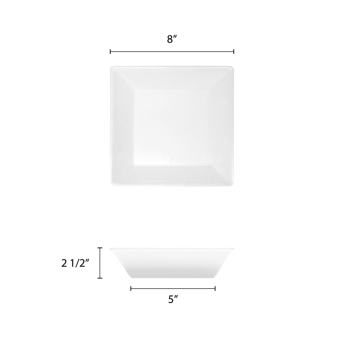 Passion White melamine dinnerware collection 52 oz 8" x 8" square bowl by Thunder Group – 52.0 ounces, Melamine, White, Model PS5008W
