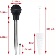 MeiAoJia Turkey Baster and Meat Fork Set, Stainless Steel, Silver and Black