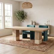 Light Brown Mango Wood Dining Table with Travertine Surface by Starlight Canyon Home – Solid Wood, Brown