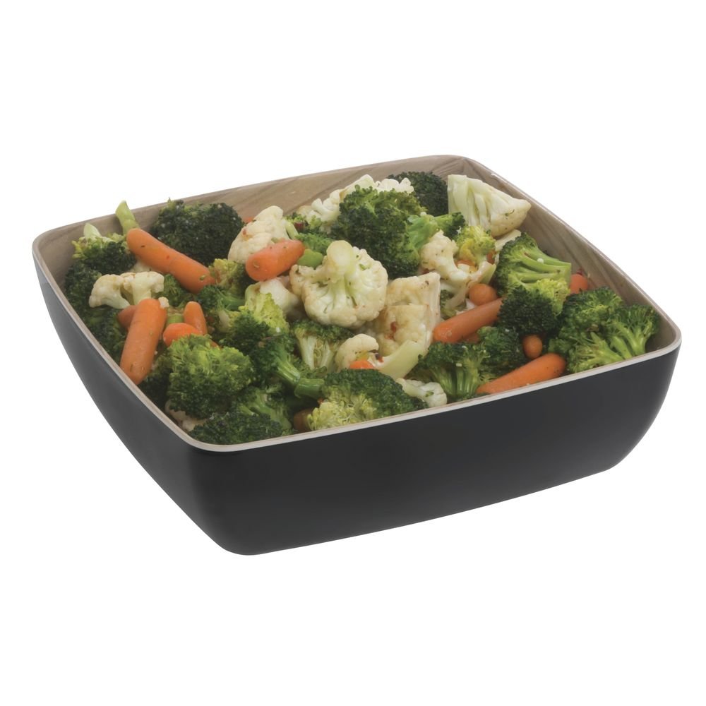Serving Bowl Wood-Look Black Melamine with Light Wood Inside - 9 7/8 L x 9 7/8 W x 3" H by HUBERT – Melamine, Black, Model M2380-BLACK