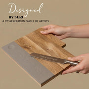 SURI Wood Challah Board with Knife and Salt Holder, Gray and Brown, Large