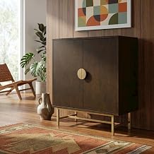 Furnifact Brown Bar Cabinet with Gold Accents, Stylish Storage, Anti-tip Hardware, Durable, Perfect for Home Bar or Entertainment Area