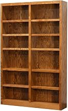Furnifact 12-Shelf Bookcase, Double Wide Oak Finish Wood Bookshelf for Ample Storage in Home Office or Living Room