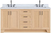 ARIEL Taylor 72-inch Bathroom Vanity with Sink,Solid Wood, 1.5-inch Italian Carrara Marble Countertop, Double Rectangular Porcelain Sink, Soft Closing Doors, Dovetail Drawers, Natural Oak