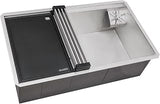 Ruvati 32-inch Undermount 16 Gauge Stainless Steel Kitchen Sink Single Bowl – Glass Rinser Workstation Ledge with Cutting Board, Bottle & Cup Washer, Modern Stainless Finish – RVH8512