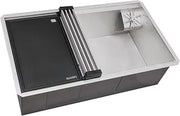 Ruvati 32-inch Undermount 16 Gauge Stainless Steel Kitchen Sink Single Bowl – Glass Rinser Workstation Ledge with Cutting Board, Bottle & Cup Washer, Modern Stainless Finish – RVH8512