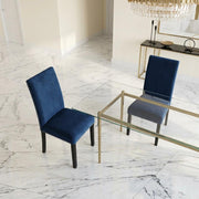 Velvet-Upholstered Dining Chair with Wood Legs by Starlight Canyon Home – Wood, Blue, Pack of 2