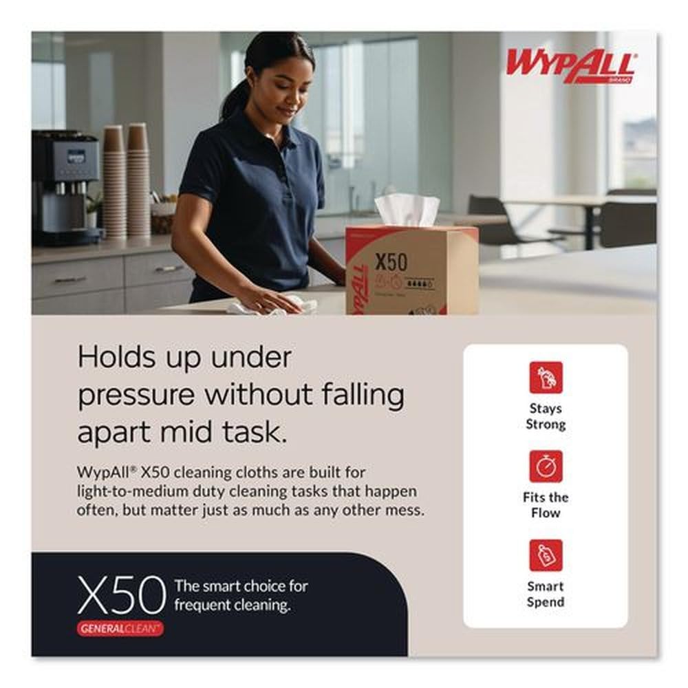 Pop-Up Box X50 White Extended Use Disposable Cloth - 176 sheets per box - 10 boxes per case. by Wypall – 1 Count (Pack of 1), Paper, White, Model KCC83550