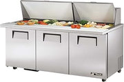 TRUE TSSU-72-30M-B-ST-ADA 72" Mega Top 3-Door ADA Height Sandwich/Salad Prep Refrigerator - 30 Pans
