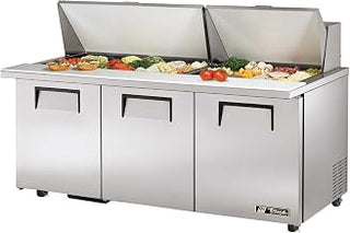 TRUE TSSU-72-30M-B-ST-ADA 72" Mega Top 3-Door ADA Height Sandwich/Salad Prep Refrigerator - 30 Pans