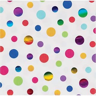 Creative Converting 335535 Rainbow Polka Dots Foil Lunch Napkins, Multicolor, 6.5", 16 Ct.