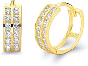 14k REAL Yellow Gold 5mm Thickness CZ Channel Set Hoop Huggie Earrings - 3 Different Size Available