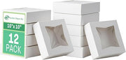 SOUTHERN CHAMPION TRAY SCT White Window Bakery Box (12 Pack) 10x10x2.5, Auto Pop-Up Containers for Pies, 10 inch Bakery Pack, Cookie Box with Window, 24233-12
