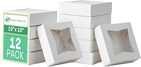 SOUTHERN CHAMPION TRAY SCT White Window Bakery Box (12 Pack) 10x10x2.5, Auto Pop-Up Containers for Pies, 10 inch Bakery Pack, Cookie Box with Window, 24233-12