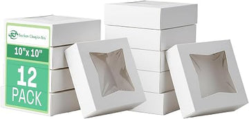 SOUTHERN CHAMPION TRAY SCT White Window Bakery Box (12 Pack) 10x10x2.5, Auto Pop-Up Containers for Pies, 10 inch Bakery Pack, Cookie Box with Window, 24233-12