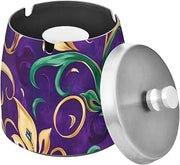 Mardi Gras Grass Pattern Splash Ashtray with Lid, Outdoor Ashtrays for Patio