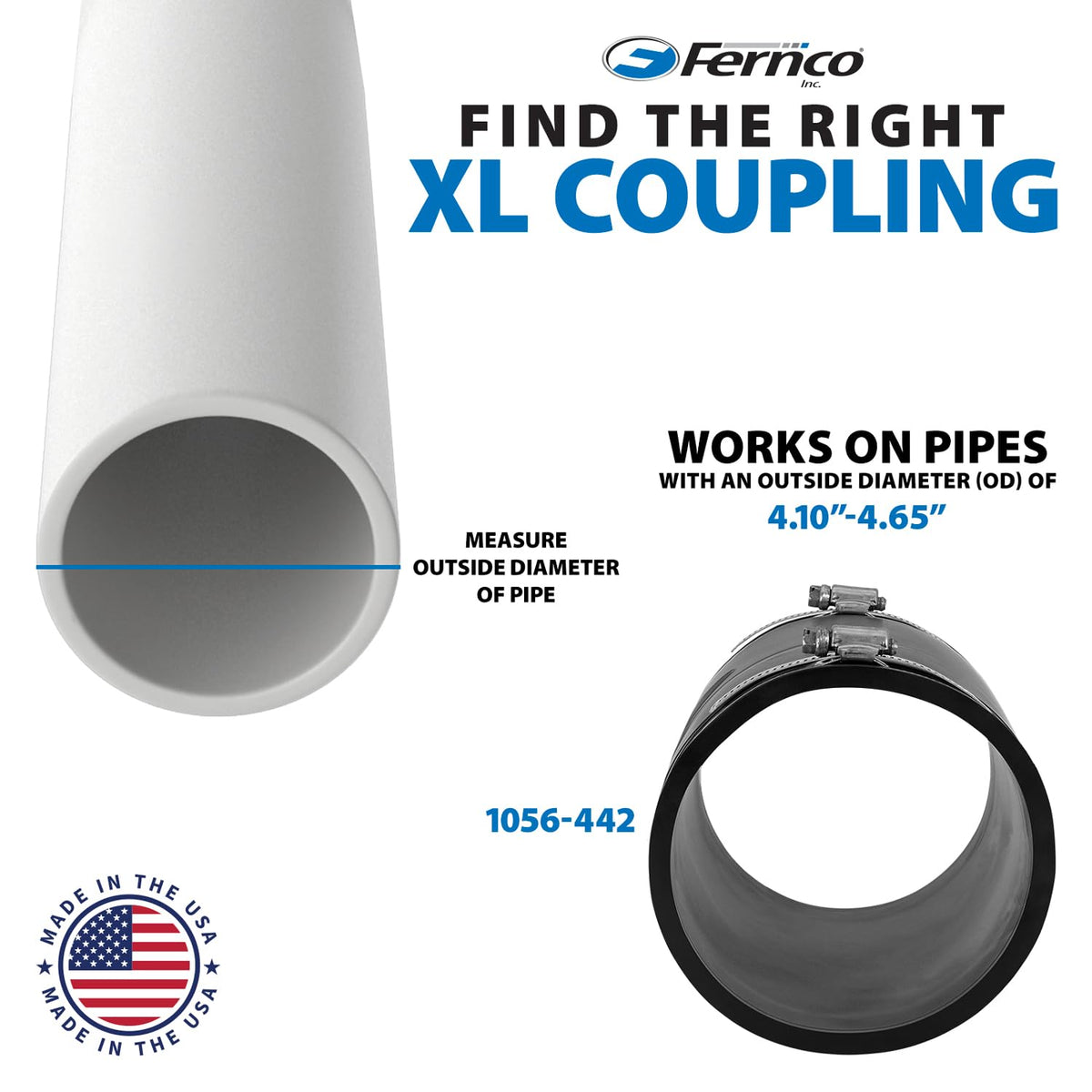 XL Flexible Pipe Coupling 4” CI/Plastic/Steel to 4” CI/Plastic/Steel (Pack of 4) by Fernco – 4" to 4" (Pack of 4), Black, Pack of 4, Model 1056-442