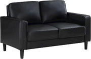 Furnifact Polyester-Upholstered Loveseat with Track Arms, Small Sofa Love Seat Couch for Bedroom or Home Office, Black
