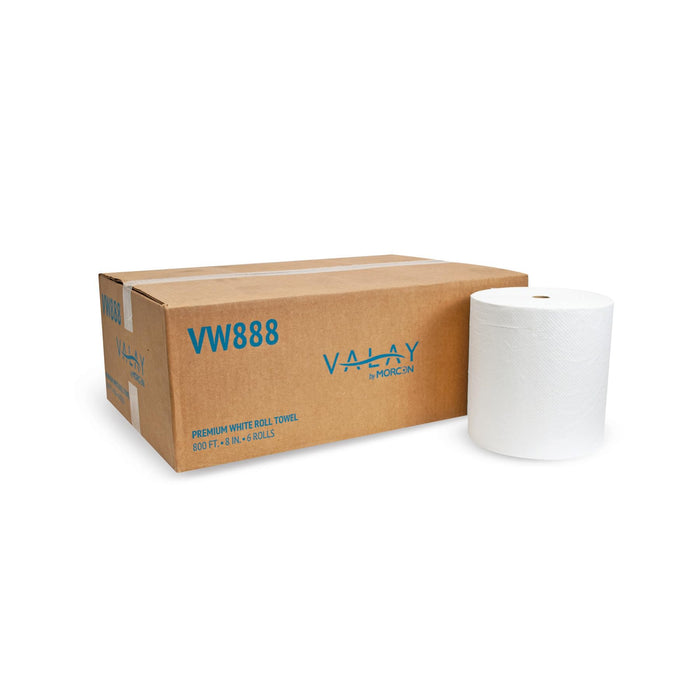 Valay by Morcon VW888 Valay Premium Hardwound Roll TAD Towels, 1-Ply, 8in. x 800 ft., White, 6 Count