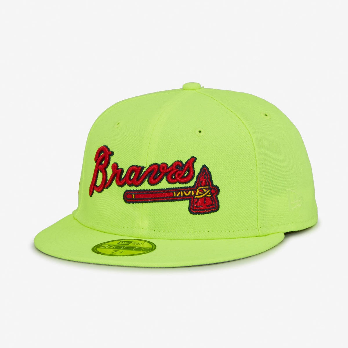 Hat Atlanta Braves 59FIFTY Fitted Hat Exclusive 40th Year Side Patch Men's Fitted Hat Rare Embroidered Graphics Neon Yellow by New Era – Polyester, Neon Yellow