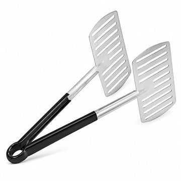 Glownary 16-Inch Stainless Steel Fish Tongs with Wide Plates – Black Polypropylene Handle, 8-Inch Width for BBQ and Cooking