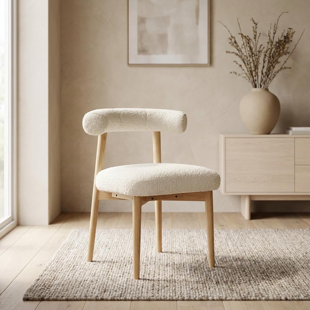 Boucle-Upholstered Side Chair with Ash Wood Legs by Starlight Canyon Home – Boucle,Wood, Beige