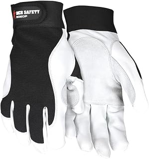 MCR Safety 127-906DPL Mechanics Work Gloves with Grain Goatskin Cowhide Double Palm, Black - Large