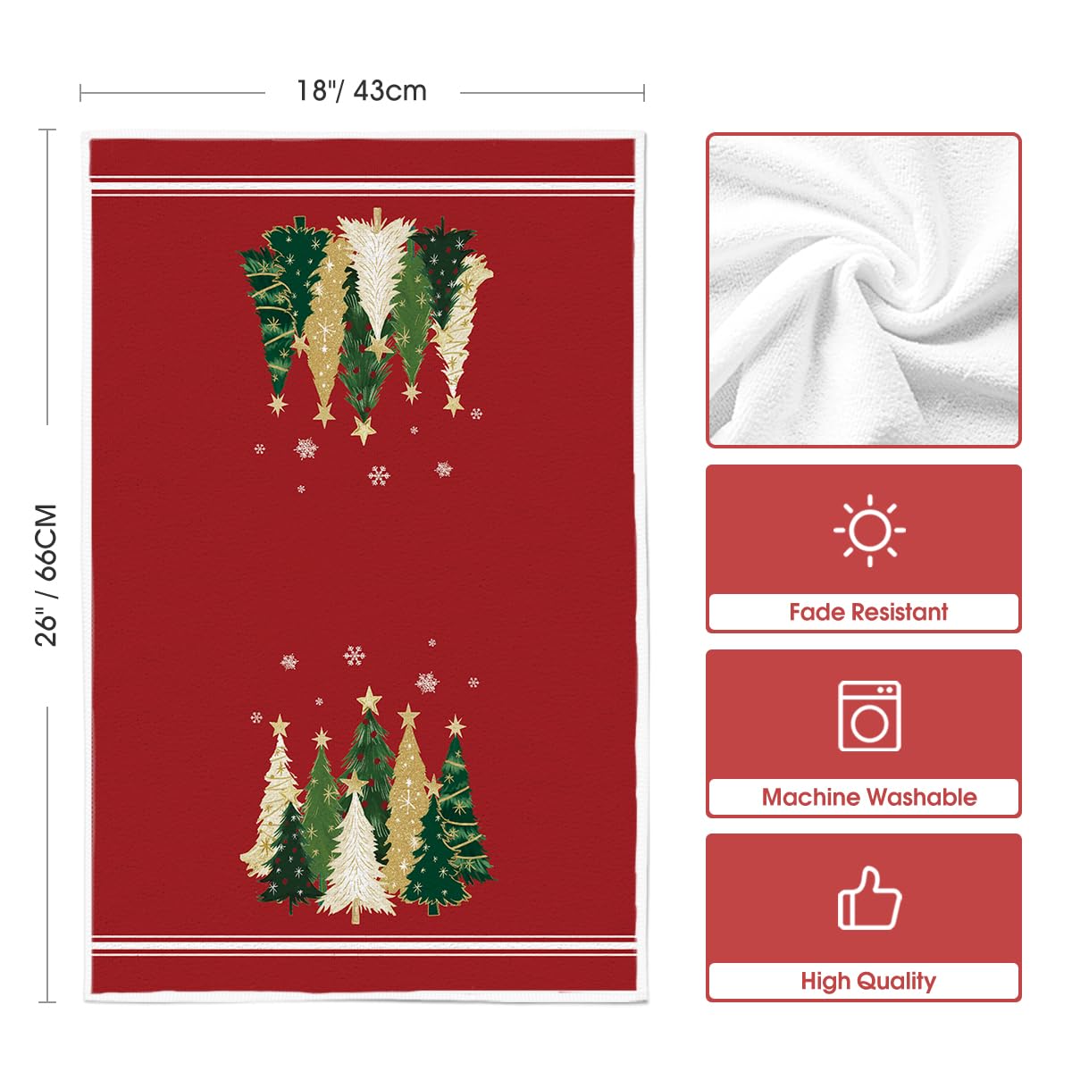 Artoid Mode Christmas Kitchen Towels, Red Star Sleigh Print, Set of 4